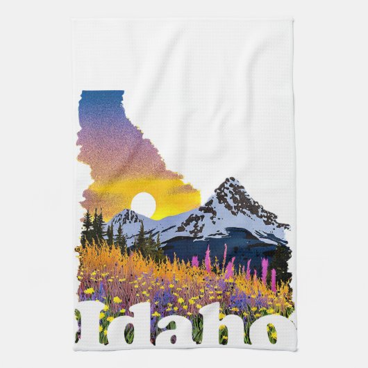 Idaho vorm met berg en wilde bloemen theedoek (Verticaal)