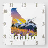 Idaho vorm met berg en wilde bloemen vierkante klok (Voorkant)