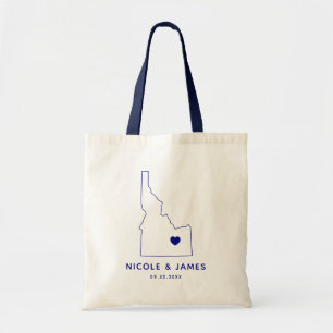 Idaho Wedding Welcome Bag Tas, Navy Blue Map Tote Bag