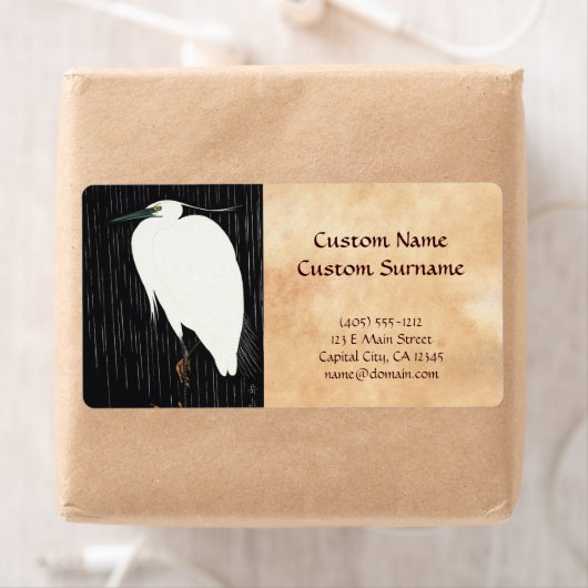 Ide Gakusui White Heron in Rain ukiyo-e japanese Etiket (Insitu)