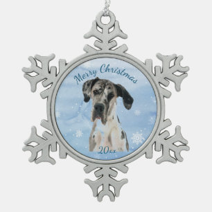 Ideaal voor Dated Kerstmis Great Dane Dog Pet Tin Sneeuwvlok Ornament