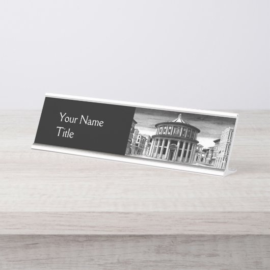 IDEALE STAD, Renaissance Architectuur Zwart Wit Bureau Naambordje (Voorkant)