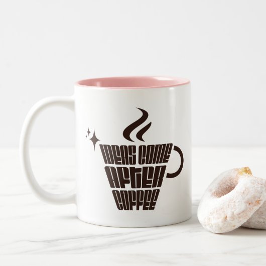 Ideas Come After Coffee – Trendy Vertical  Tweekleurige Koffiemok (Met donut)