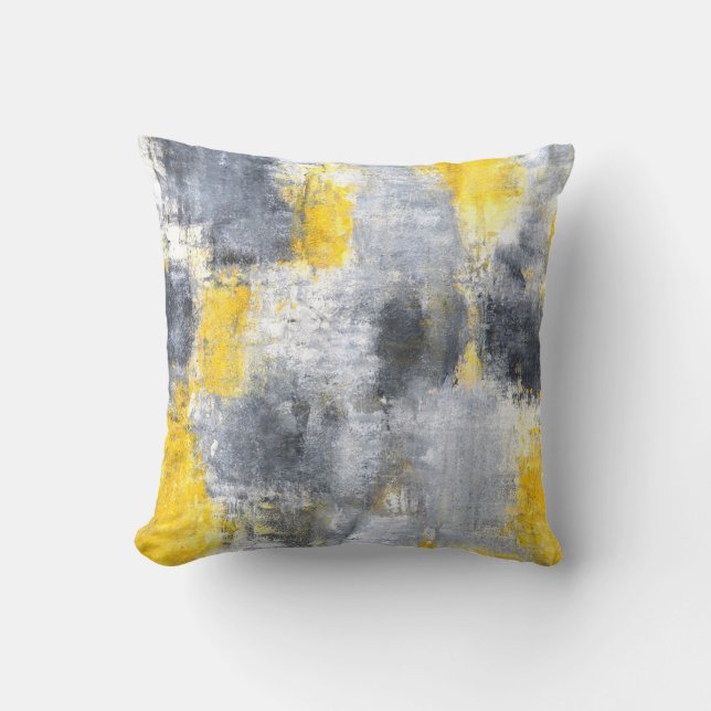 'Idee' Black en Yellow Abstract Art Pillow Kussen (Voorkant)