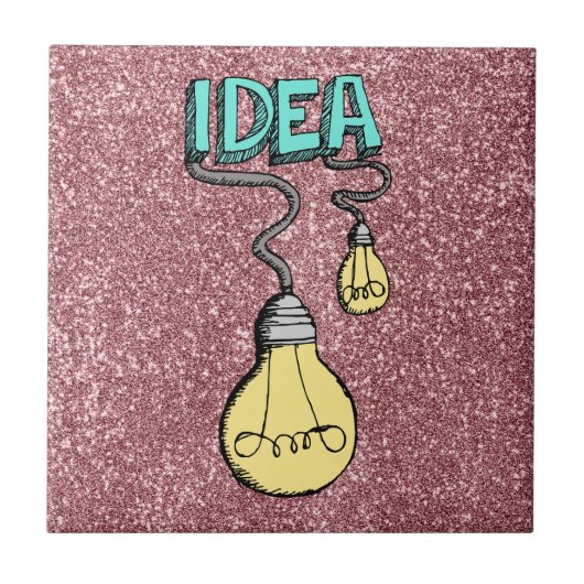 Idee - Retro gloeilamp ontwerp op roze glitter Tegeltje (Voorkant)