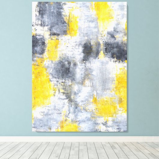 'Idee' Zwart-geel Abstract Art Canvas Print (Insitu (Houten vloer))