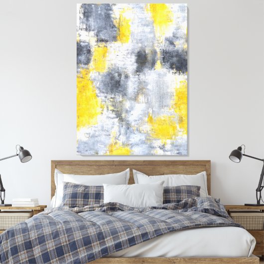 'Idee' Zwart-geel Abstract Art Canvas Print (Insitu (Slaapkamer))