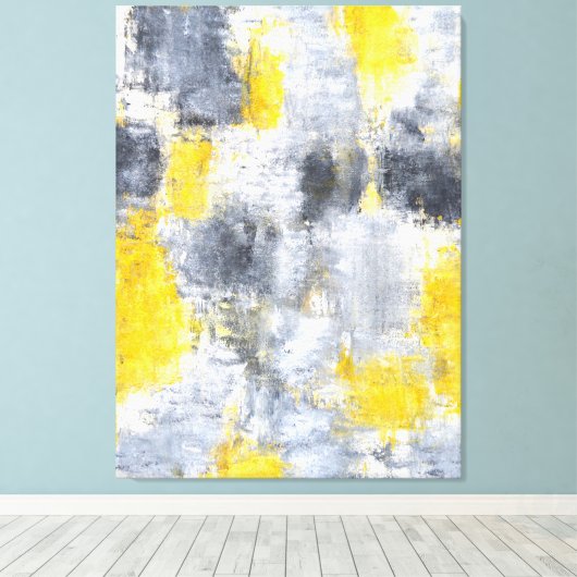 'Idee' Zwart-geel Abstract Art Canvas Print (Insitu (Houten vloer))