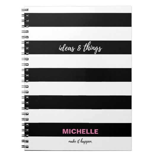 "ideeën en dingen" Zwart-witte strepen, naam Notitieboek (Voorkant)