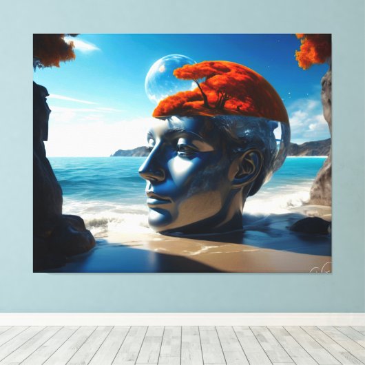 Ideeën ontketend: Surreal Beach Stretched Canvas (Insitu (Houten vloer))
