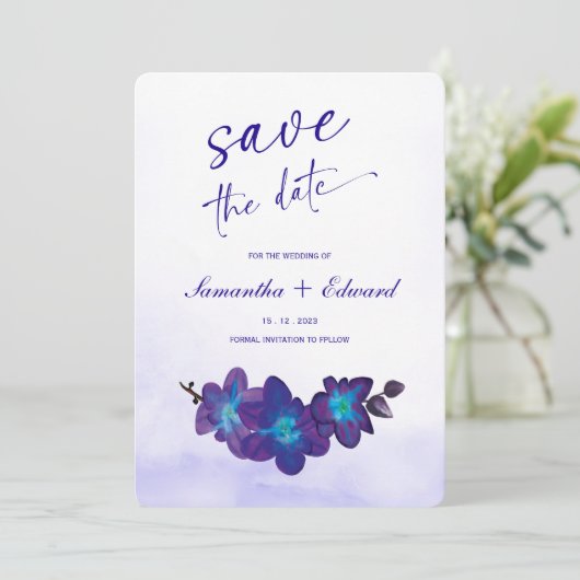 Ideeën voor Blauwe Orchidee Turquoise Save the Dat Kaart (Staand voorkant)