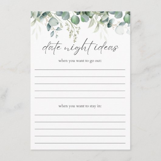 Ideeën voor date night Eucalyptus Bruidsfeest Inst Informatiekaartje (Voorkant)