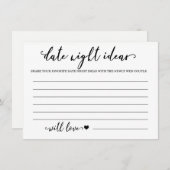 Ideeën voor date night kaart bruidsdouche spel (Voorkant / Achterkant)