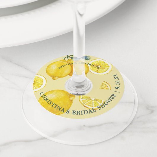 Identificatie Bruiloft Lemon  Wijnglaslabel (Dichtbij)