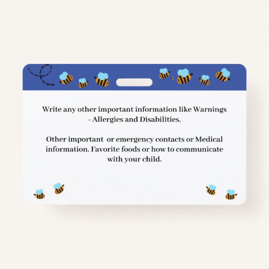 Identificatie-Kaart voor Child Photo Emergency ID Badge (Achterkant)