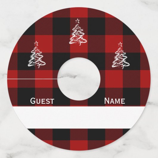 Identificatie van de kerstbuffel met geruite wijn wijnglaslabel (Achterkant)