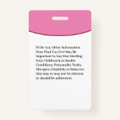 Identificatie van kind Kind Identificatie Noodsitu Badge (Achterkant)