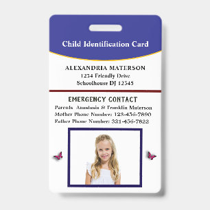 Identificatiekaart voor kinderen in noodgevallen badge