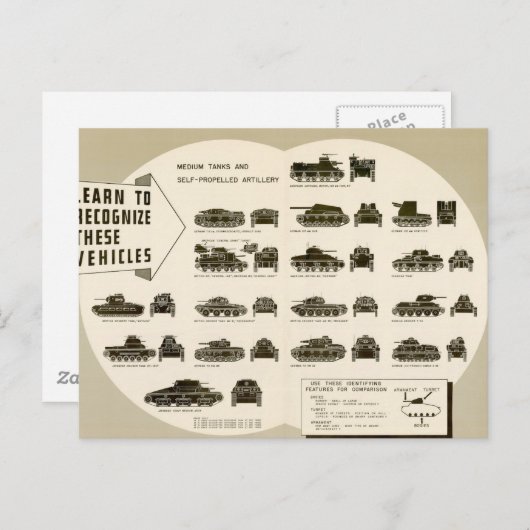 Identificatieschema WWII Gemiddelde Tanks Briefkaart (Voorkant / Achterkant)