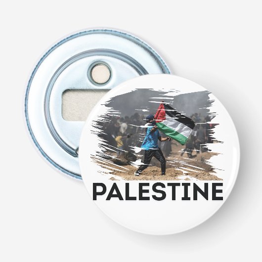 Identiteit, strijd en vrijheid button flesopener (Voorkant)