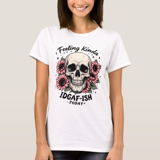 IDGAF-ISH-Shirt | Funny Skull Floral Mood T-shirt (Voorkant)