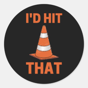 I'd'hit that funny autocross driver oranje cone ronde sticker