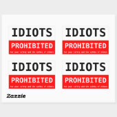 Idioten verboden rechthoekige sticker (Vel)