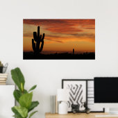 IDKP Arizona cactus in de zonsondergang Poster (Thuiskantoor)