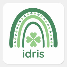 idris Name Clover Boho Rainbow Vierkante Sticker