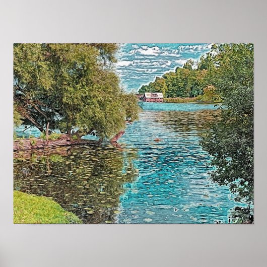 Idyll op het meer - digitaal schilderij poster (Voorkant)