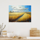 Idyllic Golden Wheat Fields Meadow Poster (Keuken)