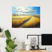 Idyllic Golden Wheat Fields Meadow Poster (Thuiskantoor)