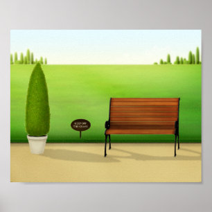 Idyllic Park Scene met "Houd van de gras"-teken Poster
