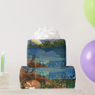 Idyllic Riverside Wildlife Illustration Children's Cadeaupapier