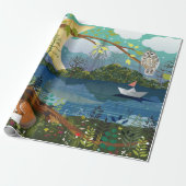 Idyllic Riverside Wildlife Illustration Children's Cadeaupapier (Uitgerold)