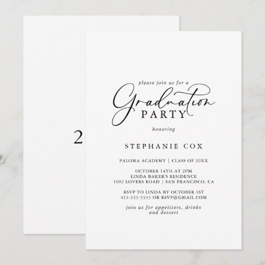 Idyllic stijlvolle Calligraphy Graduation Party Kaart (Voorkant / Achterkant)