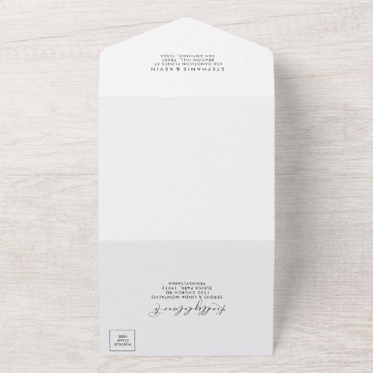 Idyllic stijlvolle kalligrafie bruiloft all in one uitnodiging (Buitenkant)