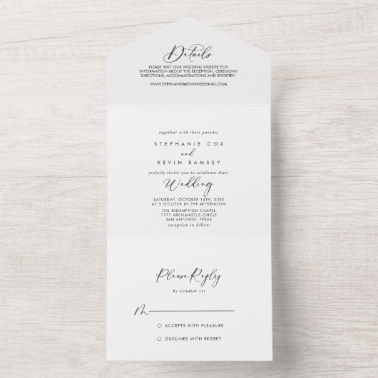 Idyllic stijlvolle kalligrafie bruiloft all in one uitnodiging (Binnen)