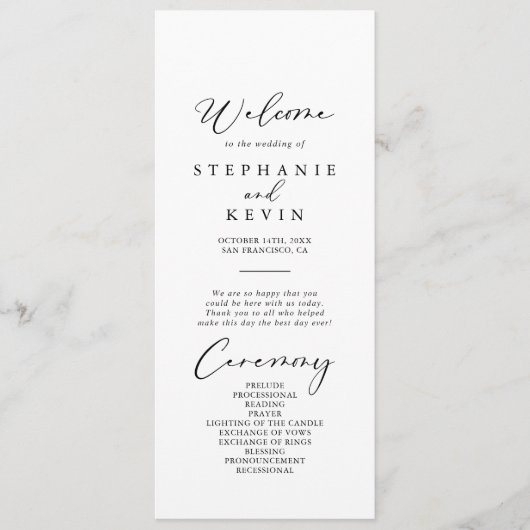 Idyllic stijlvolle kalligrafie bruiloft programmakaart (Voorkant)