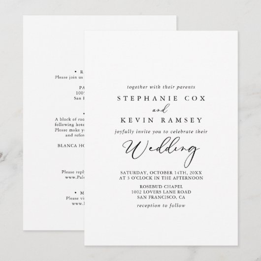 Idyllic stijlvolle kalligrafie voor en achter brui kaart (Voorkant / Achterkant)