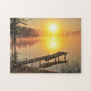 Idyllic Sunrise   Misty Mountain Lake, Bulgarije Legpuzzel