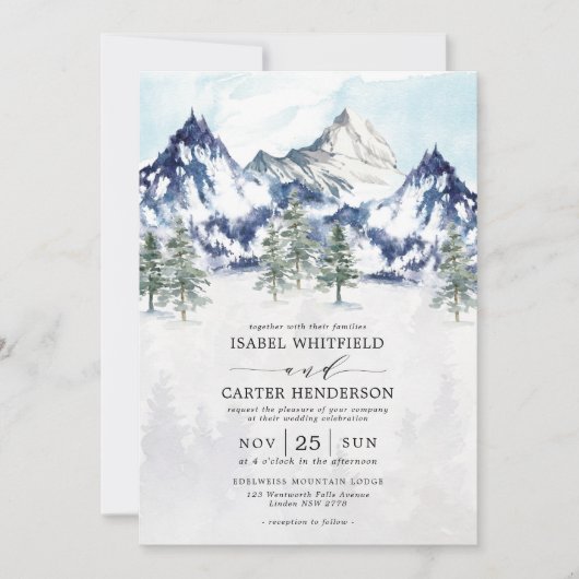Idyllic Waterverf Mountain Winter Weddenschap Kaart (Voorkant)