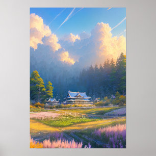 Idyllisch dorp Amidst Majestic Natuur Poster