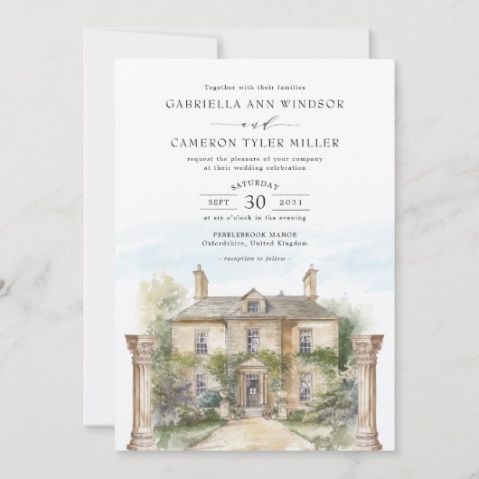 Idyllisch Engels Manor Classic Destination Wedding Kaart (Voorkant)