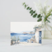 Idyllisch Grieks Eiland: Digitale Waterverf Art Pr Briefkaart (Staand voorkant)