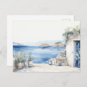 Idyllisch Grieks Eiland: Digitale Waterverf Art Pr Briefkaart (Voorkant / Achterkant)