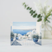 Idyllisch Grieks Eiland: Digitale Waterverf Art Pr Briefkaart (Staand voorkant)