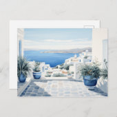 Idyllisch Grieks Eiland: Digitale Waterverf Art Pr Briefkaart (Voorkant / Achterkant)