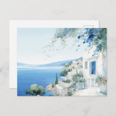 Idyllisch Grieks Eiland: Digitale Waterverf Art Pr Briefkaart (Voorkant / Achterkant)