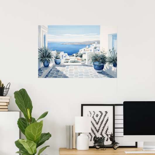 Idyllisch Grieks Eiland: Digitale Waterverf Art Pr Poster (Thuiskantoor)